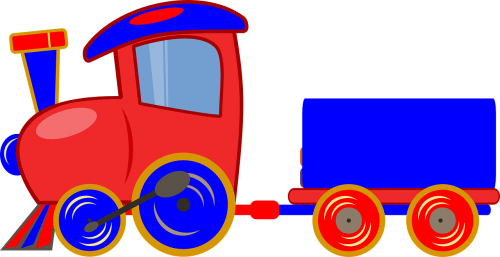 Traukinys, Vežimas, Žaislas, Raudona, Mėlynas, Variklis, Nemokama Vektorinė Grafika