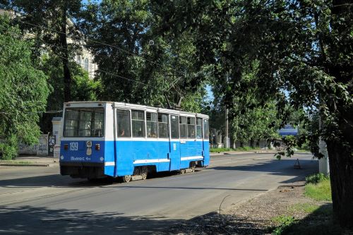Tramvajus, Geležinkelių Transportas, Gleise, Rusija, Novosibirskas, Visuomenė, Transportas