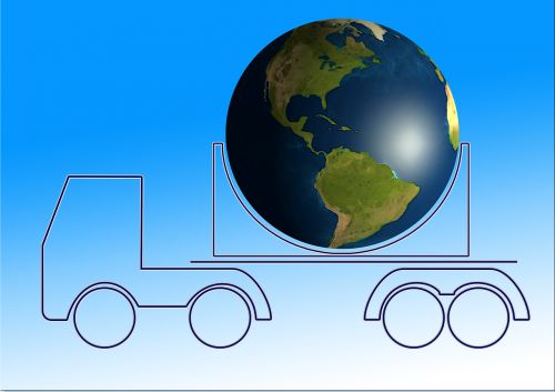 Transportas, Sunkvežimis, Siluetas, Kontūras, Gaublys, Rutulys, Žemė, Žemynai, Logistika, Logotipas, Piktograma, Simbolis, Visuotinis, Globalizacija