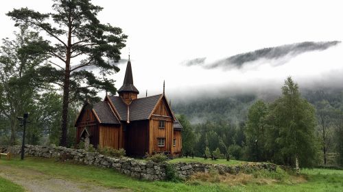 Medis, Mediena, Namai, Gamta, Architektūra, Viking Bažnyčia, Debesys, Norvegija