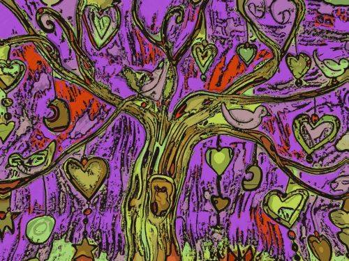 Medis,  Medžiai,  Paukštis,  Paukščiai,  Širdis,  Širdis,  Piešimas,  Meno,  Menas,  Laisvas,  Viešasis & Nbsp,  Domenas,  Animacinis Filmas,  Modernus & Nbsp,  Menas,  Abstraktus,  Chaosas,  Raudona,  Violetinė,  Žalias,  Picasso,  Medis,  Paukščiai Ir Širdys