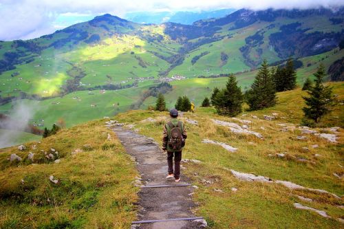 Pasivaikščiojimas, Žmonės, Swiss Alps, Kalnas, Vienas, Vaikščioti, Kuprinė, Gamta, Mergaitė, Ebenalp, Appenzell, Šveicarija