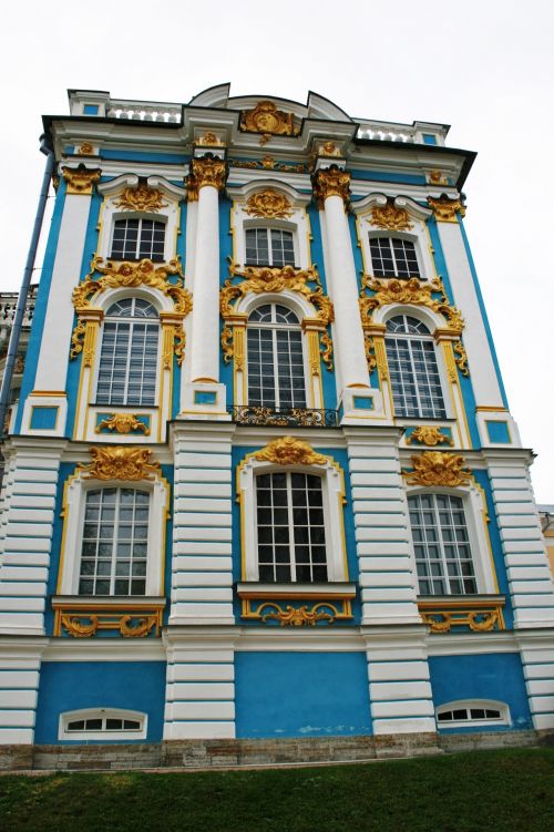 Rūmai,  Mėlynas,  Balta,  Auksas,  Ornate,  Architektūra,  Istorinis,  Tsarskoe Selo Rūmai Priekyje
