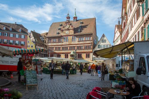 Tübingen, Miesto Rotušė, Prekyvietė, Freskos, Ūkininkų Vietos Rinka, Turgus