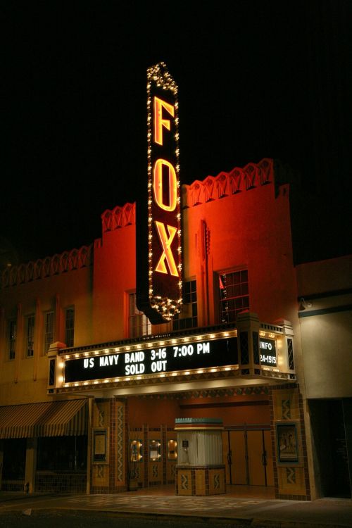 Tucson, Arizona, Lapės Teatras, Filmai, Filmai, Naktis, Vakaras, Žibintai, Kinas, Pastatas, Miestas, Architektūra