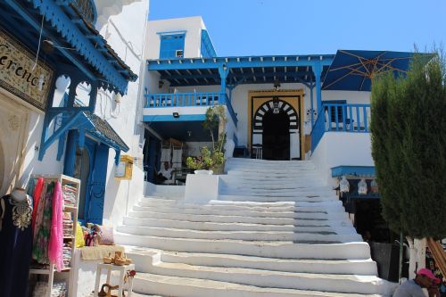 Tunisas, Miestas, Kavinė, Turizmas, Gražiai, Mėlyna - Balta