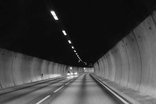 Tunelis, Kelias, Dangas, Automobiliai, Motociklas, Motociklas, Žibintai, Juoda Ir Balta, Automobiliai