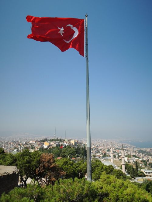 Turkija, Izmir, Vaizdas, Miestas, Vėliava, Raudona, Turkų Vėliava, Mėnulis, Žvaigždė