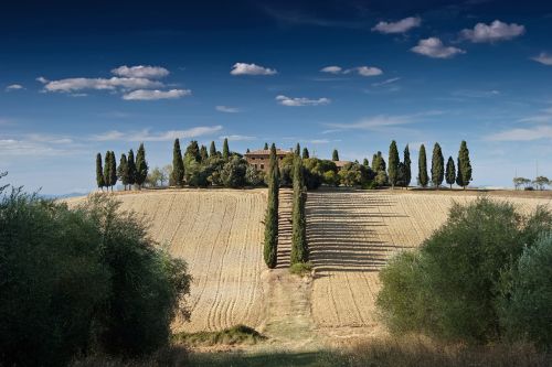 Toskana, Italy, Laukai, Pieva, Kraštovaizdis, Vaizdingas, Ūkis, Namas, Namai, Dangus, Debesys, Gamta, Lauke, Medžiai, Šalis, Kaimas, Kaimas, Žemdirbystė, Hdr