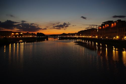 Toskana, Florencija, Upė Arno, Saulėlydis, Tiltas, Ponte Amerigo Vespucci, Upė, Apmąstymai