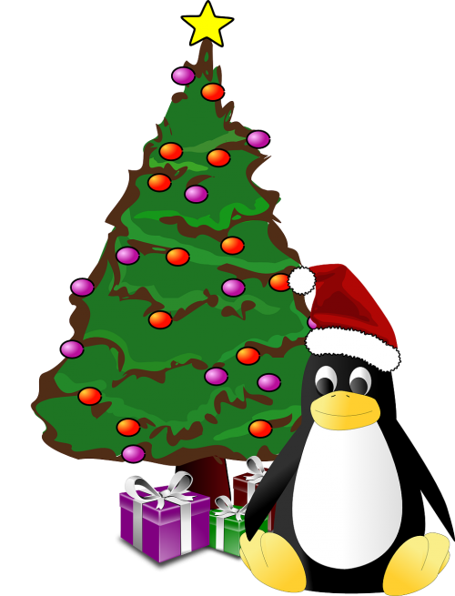 Tux, Pingvinas, Kalėdų Eglutė, Dovanos, Kalėdos, Xmas, X-Mas, Nemokama Vektorinė Grafika
