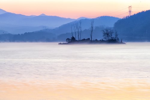 Dviejų Aukščio Vandens,  Žmonių,  Dawn,  Sunrise,  Misty Rytą,  Šiaurės Han Upė,  Upė,  Pobūdį,  Yangpyeong