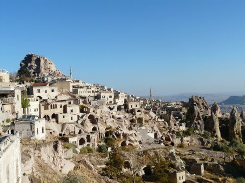 Uchisar, Tuos Akmens Gyvenamieji Namai, Cappadocia, Nevşehir, Turkija, Roko Butai, Piliakalnis, Apartamentai, Miestas