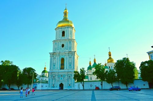 Ukraina, Kiev, Šv. Sofijos Katedra, Architektūra, Bažnyčia, Krikščionybė, Šventykla, Vasara, Dangus