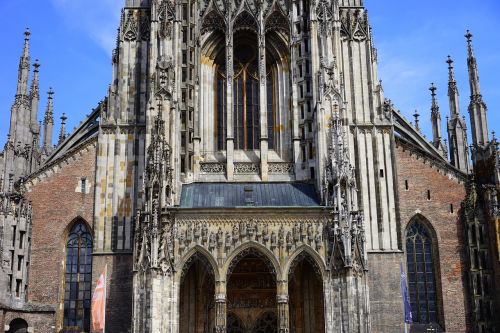 Ulmi Katedra, Münsteris, Portalas, Priekinis, Priekinis Vaizdas, Ulm, Pastatas, Bažnyčia, Architektūra, Akmuo, Bokštas, Didelis, Didelis, Įspūdingas, Katedros Aikštė