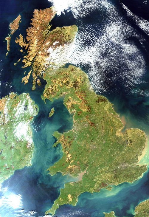 Jungtinė Karalystė, Anglija, Palydovinis Vaizdas, Palydovinė Nuotrauka, Oro Vaizdas, Škotija, Airija, Europa