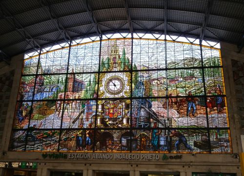 Fasadas, Traukinių Stotis, Bilbao, Ispanija, Nepermatomas Stiklas, Laikrodis