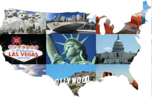 Usa, Žemėlapis, Vietos, Dėmės, Amerikietis, Niujorkas, Las Vegasas, Holivudas