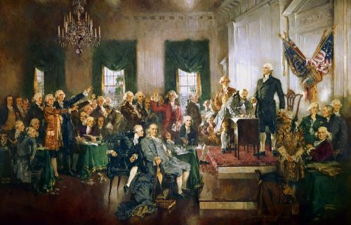 Usa, Amerikietis, Konstitucija, Pasirašymas, Sutartis, Dažymas, Džordžas Vašingtonas, Benjamin Franklin, Aleksandras Hamiltonas
