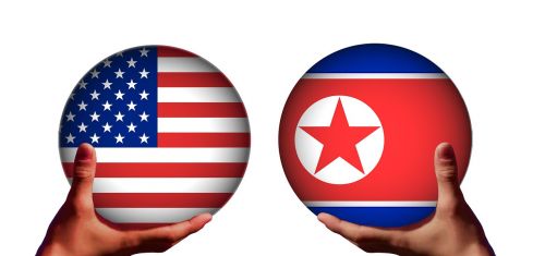 Usa, Šiaurės Korėja, Konfliktas, Trumpas, Kim Jong-Un, Vėliava, Ranka, Rutuliai, Pristatymas