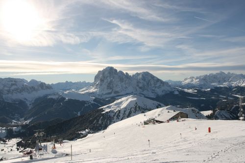 Val Gardena, Sassolungo, Sassopiatto, Altoadige, Sudtirol, Dolomitai, Sniegas, Žiema, Slidinėjimas, Kalnas, Italy, Gamta
