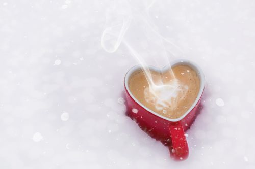 Valentino Diena, Valentine, Meilė, Kava, Širdies Puodelis, Sniegas, Žiema, Garo Puodelis, Romantiškas