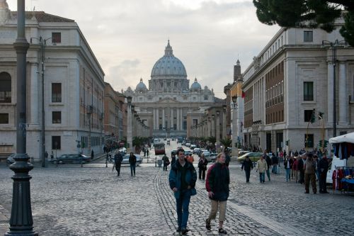 Vatikanas, Miestas, St Peters, Architektūra, Vakaras, Turistai, Gatvės Pardavėjai, Krikščionis, Religija, Italy