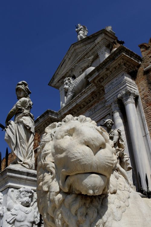 Venecija, Italy, Mėlynas, Rūmai, Architektūra, Liūtas, Statula, Skulptūra
