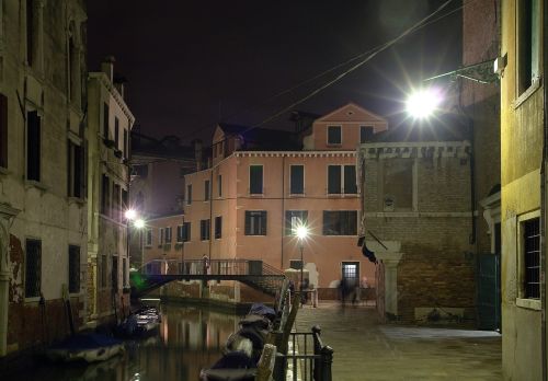 Venecija, Nedidelė Venecija, Veneto, Nocturne, Tiltas, Kanalas, Fondai, Laukas, Naktinė Fotografija, Venetian Architektūra