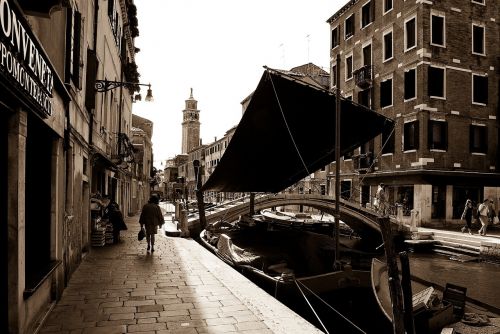 Venecija, Kanalas, Valtis, Vintage, Sepija, Amžius, Miestas