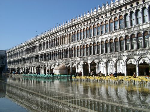 Venecija, Piazza San Marco, Italy, Atspindys Vandenyje, Langai, Kvadratas, Acqua Alta, Potvynis