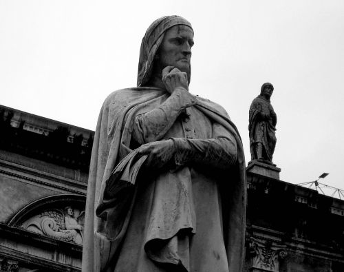 Verona, Veneto, Italy, Statula, Dante, Juoda Ir Balta, Architektūra, Menas, Istorija, Skulptūra, Žmonės, Vienas