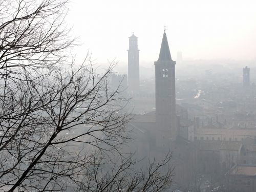 Verona, Kraštovaizdis, Rūkas, Kampanelis, Miesto Panorama, Žiema