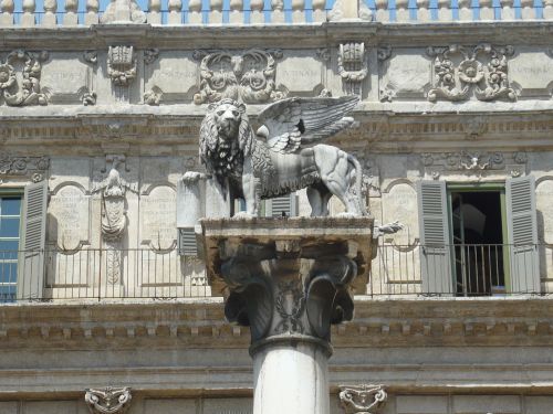Verona, Ispanų, Italy, Liūtas, Statula, Pastatas, Menas