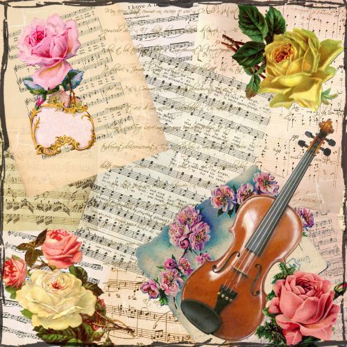 Victorian, Vintage, Smuikas, Popierius, Scrapbooking, Fonas, Gėlės, Lakštas, Muzika