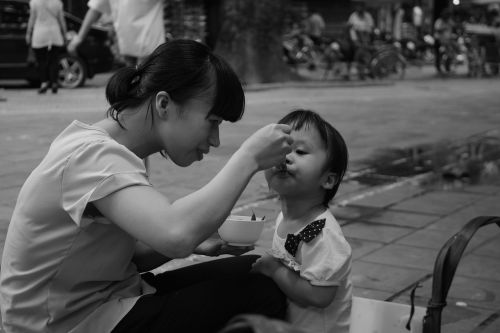 Vietnamas, Motina, Vaikas, Maitinti, Kelyje, Motina-Vaikas