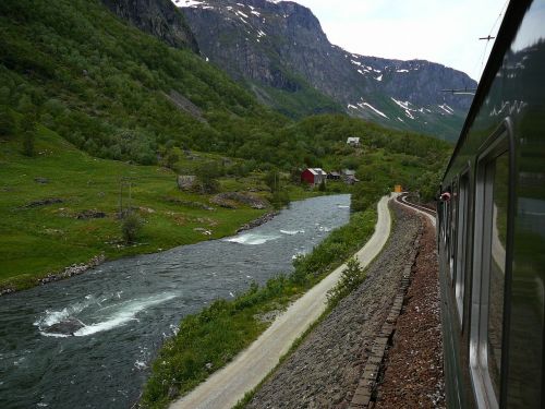 Vaizdas Iš Traukinio,  Flamsbana,  Upė,  Kalnai,  Naturlandschaft,  Norvegija
