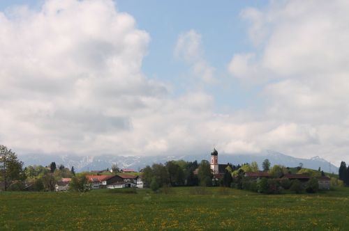 Kaimas, Alpių, Alpine Panorama Pavasarį, Kaimo Bažnyčia, Pavasaris