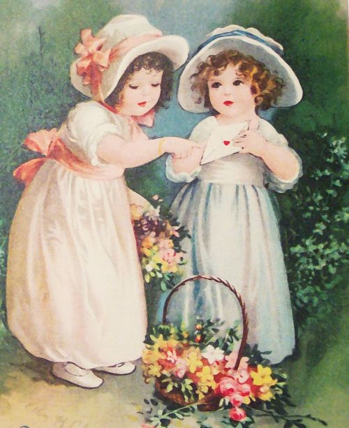 Vintage, Mergaitė, Mergaitės, Vaikai, Mielas, Vaikas, Lėlės, Maža Mergaitė, Linda, Victorian, Gėlių Krepšelis, Gėlės, Pavasaris, Sodas