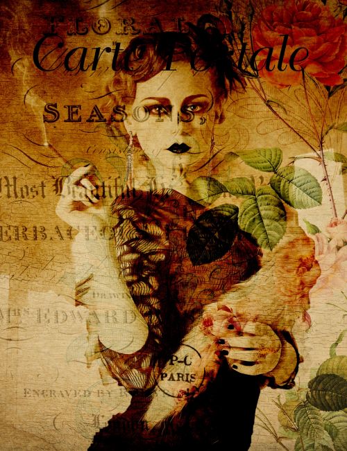Moteris,  Lady,  1920S,  Vintage,  Rūkymas,  Prancūzų Kalba,  Atvirukas,  Gėlių,  Moteris,  Spalvingi,  Glamoras,  Senas,  Laisvas,  Scrapbooking,  Viešasis & Nbsp,  Domenas,  Vintage Woman 1920S Postcard