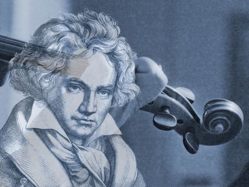 Beethovenas,  Smuikininkas,  Sluoksniuota,  Mėlynas,  Cianotype,  Smuikininkas Groja Su Bethovenu