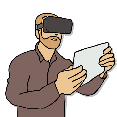 Virtuali Realybė, Vr, Technologija, Žaisti, Žiūrėti, Android, Tablėtė, Vyras, Vektorius, Iliustracijos, Lipdukas