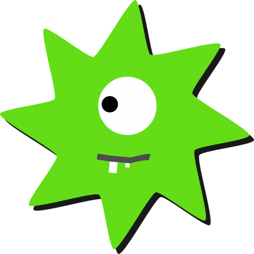 Virusas, Linksmas, Bakterija, Žvaigždė, Žalias, Doof, Saldus, Nemokama Vektorinė Grafika