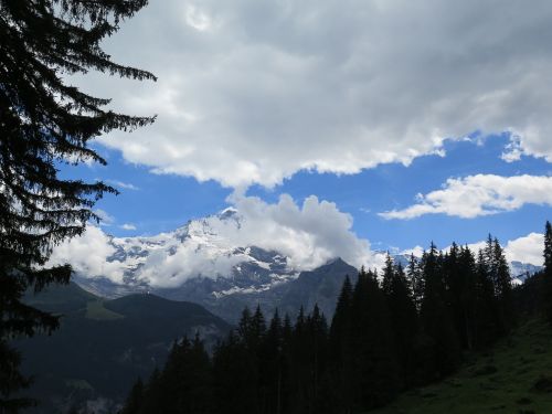 Vista, Kalnai, Debesys, Panorama, Sniegas, Šveicarija, Kraštovaizdis