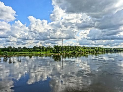 Vistula, Bydgoszcz, Upė, Lenkija, Vanduo, Gamta, Kraštovaizdis, Debesys, Atspindys