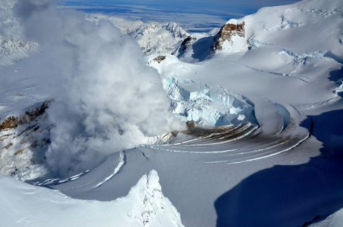 Vulkanas, Ledynas, Fumarolis, Montuoti Redoubt, Alaska, Usa, Protrūkis, Aktyvus, 2009