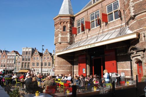 Waag, Amsterdamas, Architektūra, Liège, Restoranas, Terasa, Pavasaris, Mėgautis