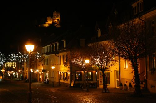 Waldkirch Miesto Naktį, Su Kalėdų Šviesa, Miestas, Naktį, Miestas Naktį, Miesto Šviesos, Kalėdų Žiburiai, Burgūrijos