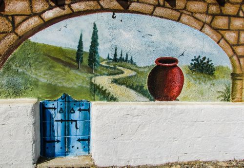 Sienų Tapyba, Grafiti, Tradicinis, Motyvas, Etninis, Kaimas, Vrysoules, Kipras