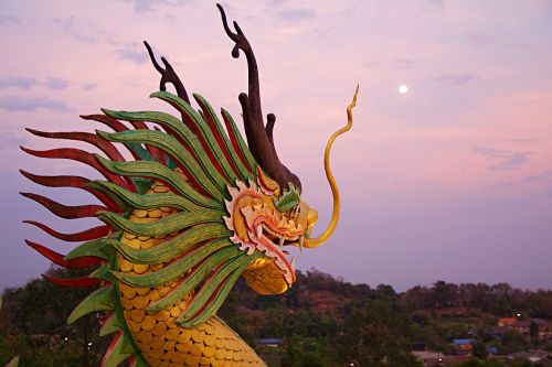 Wat Huay Pla Kung, Chiang Rai, Tailandas, Šventykla, Drakonai, Asija, Saulėlydis, Mėnulis, Budizmas, Religija, Gamta, Kelionė, Pietryčių Azija